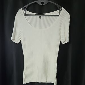 White House Black Market White Ribbed Short Sleeve Top